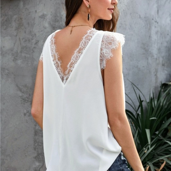 1 left! Lace Cap Sleeve Reversible Blouse Tank Top - Picture 4 of 8